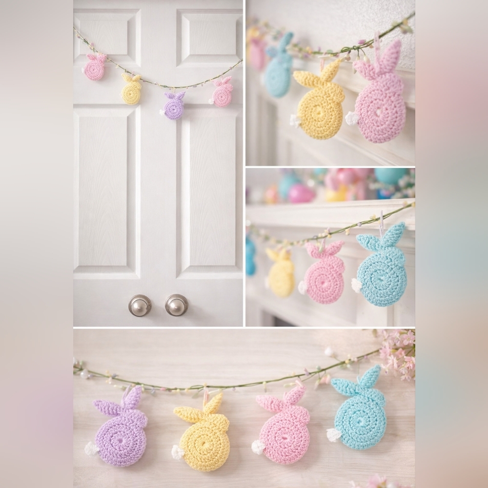 Easter Garland Pastel Crochet Bunny Handmade Easter Decor